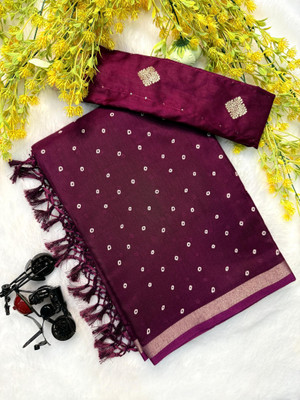 Sita Embellished, Polka Print Bollywood::Sambalpuri Cotton Blend Saree(Maroon)