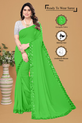 Manan Creation Embellished Bollywood Georgette Saree(Green)