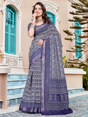 Anouk Rustic Digital Print Chinnalapattu Cotton Linen Saree(Purple)