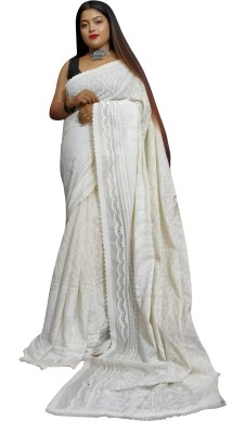 BalikaTextile Embroidered Lucknow Chikankari Pure Cotton Saree(White)