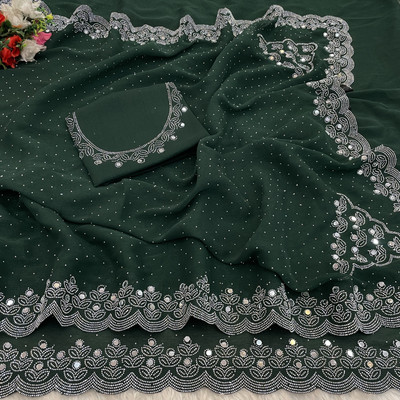SHUBHDRASHTI NX Solid/Plain Bollywood Organza Saree(Dark Green)