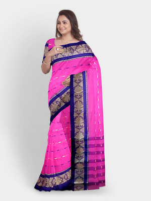 SONGITASAREE Woven, Printed Handloom Cotton Blend Saree(Pink)