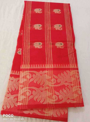Ghosh handloom Self Design Tant Cotton Blend Saree(Orange)