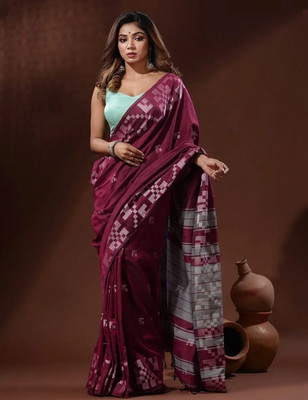 Amita Collections Woven Daily Wear Pure Cotton Saree(Magenta)