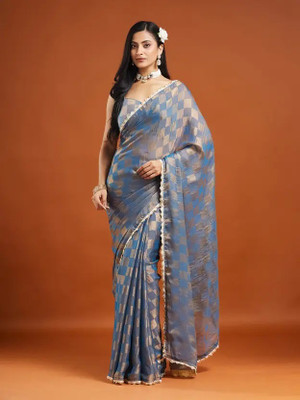 Vragi Embellished Bollywood Chiffon Saree(Dark Blue)