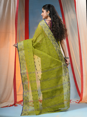 Desh Bidesh Woven Tant Handloom Pure Cotton Saree(Green)