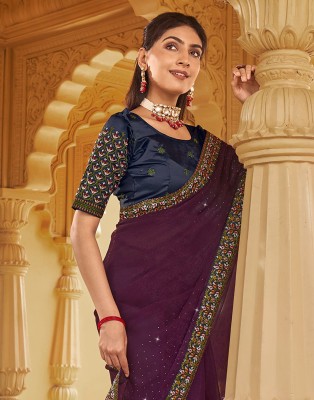 Samah Embroidered, Embellished Bollywood Chiffon Saree(Purple)