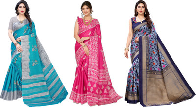 YASHIKA Woven Mysore Art Silk Saree(Pack of 3, Grey, Blue, Pink)