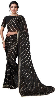 ProExe Printed Bollywood Lycra Blend Saree(Black)