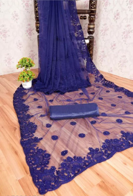 NIYANTAKSH Embroidered Bollywood Net Saree(Blue)
