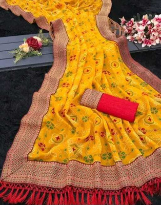 harshit designer Printed Daily Wear Georgette Saree(Yellow, Brown)