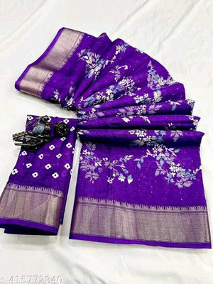Chandan Fabrics Printed Bollywood Chanderi Saree(Purple)