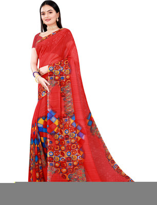 Suntex Printed Bandhani Georgette Saree(Red)