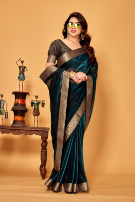 DIVYASHAKTI FASHION Solid/Plain Bollywood Silk Blend Saree(Dark Blue)