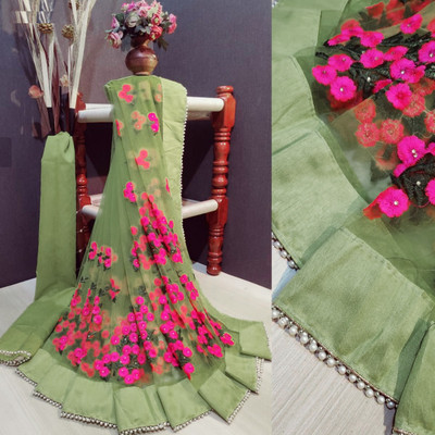 JSItaliya Embroidered Bollywood Net Saree(Green)