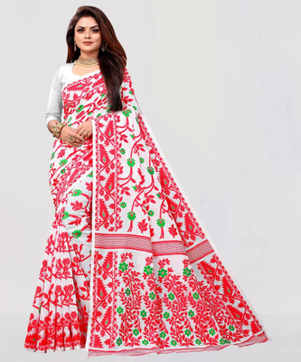 ANISSA SAREE Self Design Jamdani Cotton Blend Saree(White)
