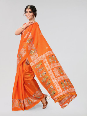 Nirvaan Printed Mysore Art Silk Saree(Orange)