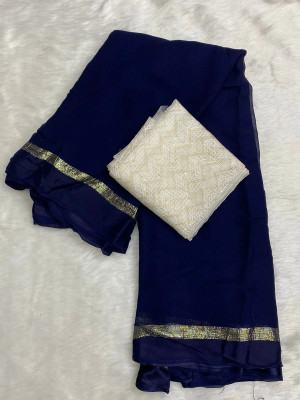 VRISE Solid/Plain Bollywood Viscose Rayon Saree(Blue)