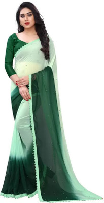 WOM BAB Solid/Plain, Embellished, Self Design Bollywood Georgette Saree(Light Green)