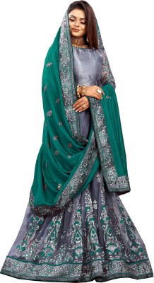 b bella creation Embellished Bollywood Net, Art Silk Saree(Dark Green)