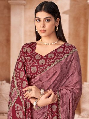Sareemall Printed Daily Wear Crepe Saree(Maroon)