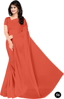 STAVA CREATION Solid/Plain Daily Wear Georgette Saree(Orange)