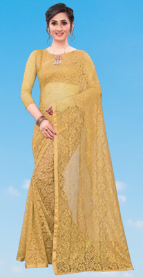 NORAFLEX Embroidered Bollywood Net Saree(Yellow)