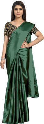 Aardiva Solid/Plain Bollywood Satin Saree(Dark Green)