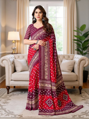 SmittenSmit Printed Bollywood Georgette Saree(Red, Maroon, Magenta)