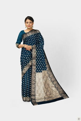 MUBARAK Woven Banarasi Handloom Satin Saree(Dark Green)