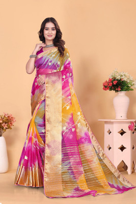 Aarunika BS Solid/Plain Bollywood Organza Saree(Pink)