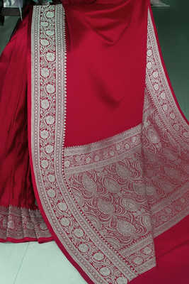 Sundaramtextile Self Design Banarasi Handloom Satin Saree(Red)