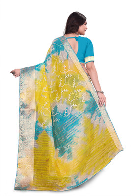 Aarunika MT Solid/Plain Bollywood Organza Saree(Light Blue)