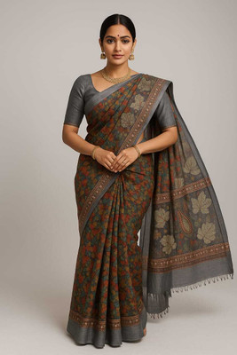 Sureta Digital Print Bollywood Cotton Linen Saree(Grey)