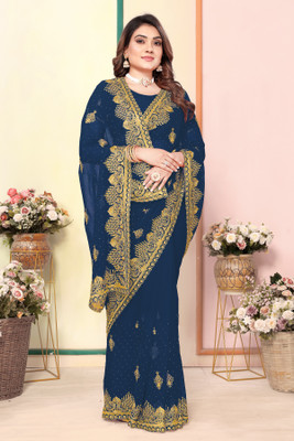 Radheradhey Embroidered Bollywood Georgette Saree(Light Blue)