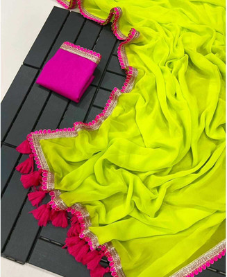 MAHADEV NX Self Design, Woven Bollywood Georgette Saree(Green)