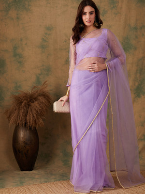 Sangria Solid/Plain Daily Wear Net Saree(Purple)