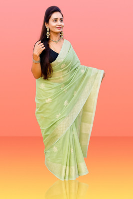 NISA silk creation Embellished Kota Doria Tissue Saree(Light Green)