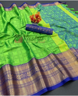 Aika Self Design Banarasi Cotton Silk Saree(Blue)