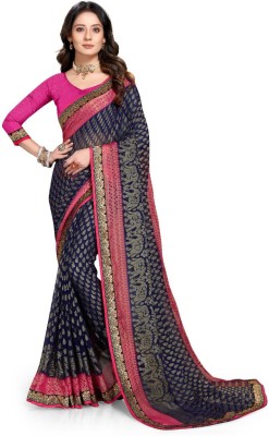 mahalaxmi fab Self Design Daily Wear Chiffon, Brasso Saree(Blue)