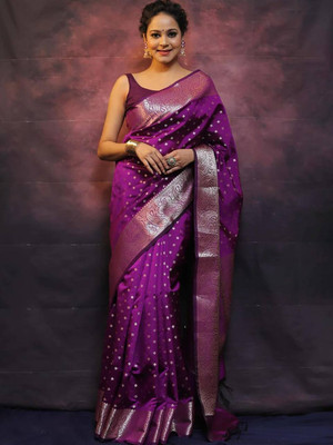 GATISHVAM TEXTILE Dyed, Paisley, Self Design Banarasi Art Silk Saree(Purple)