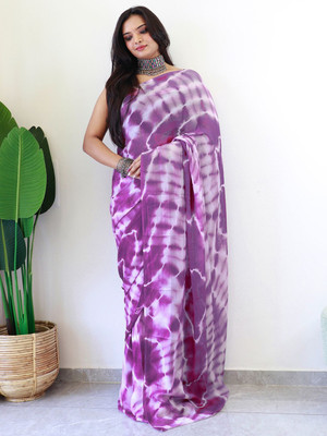 Anouk Rustic Dyed Pre Draped Saree Georgette Saree(Purple)