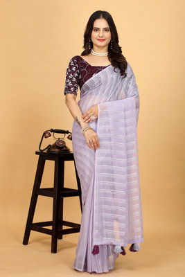 Zenophily Solid/Plain Bollywood Chiffon Saree(Purple)