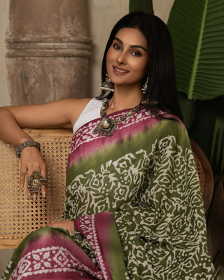 Sangria Printed Daily Wear Pure Cotton Saree(Light Green)