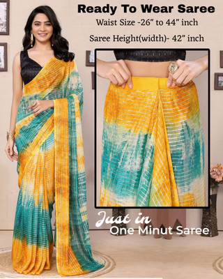 MAHADEV CREATION Striped Pre Draped Saree Georgette Saree(Multicolor)
