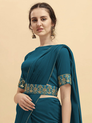 YESHU ENTERPRISE Embellished Bollywood Georgette, Chiffon Saree(Dark Blue)