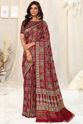 MIRCHI FASHION Printed, Blocked Printed, Checkered, Embellished Bandhani Silk Blend Saree(Magenta, White)