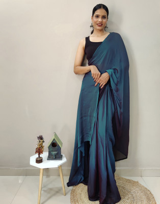 Samah Ombre, Solid/Plain Daily Wear Chiffon Saree(Blue)