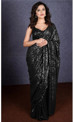 SANSKAR TEXTILE Embroidered Bollywood Georgette Saree(Black)