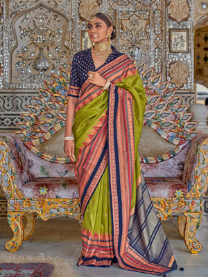 ANOUK Printed Chinnalapattu Silk Blend Saree(Green)